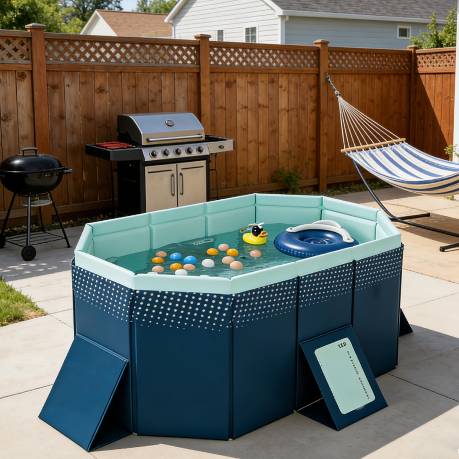 Large collapsible adult pool, backyard hard plastic outdoor pool, heavy duty non-inflatable water play, perfect for summer fun