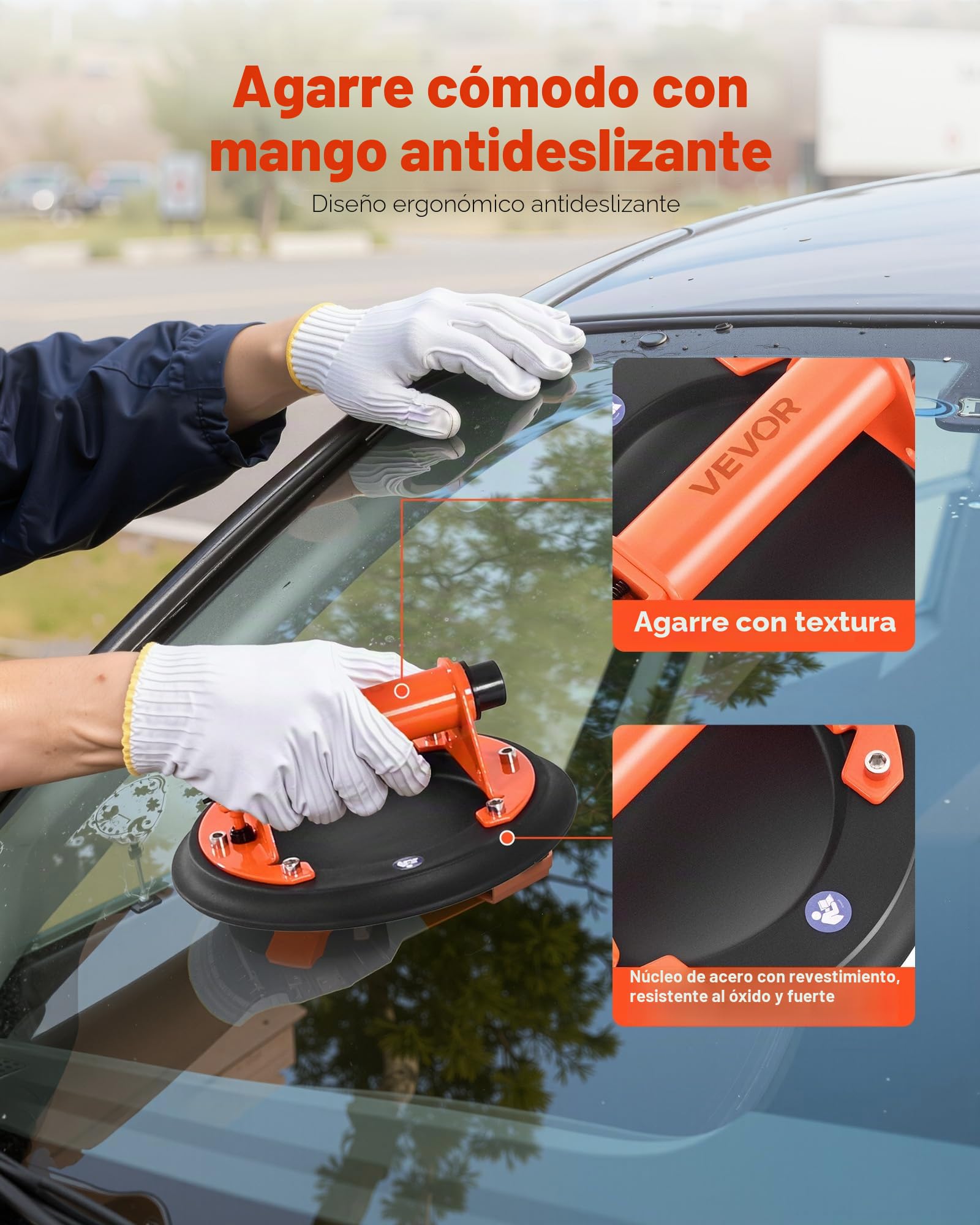 VEVOR Ventosa de Vacío, con Mango de Metal, Capacidad de Elevación 195 kg, con Estuche de Transporte, para Levantar Azulejos Grandes, Granito, Paneles de Yeso, Ventanas, 2 uds, 203 x 203 x 100 mm