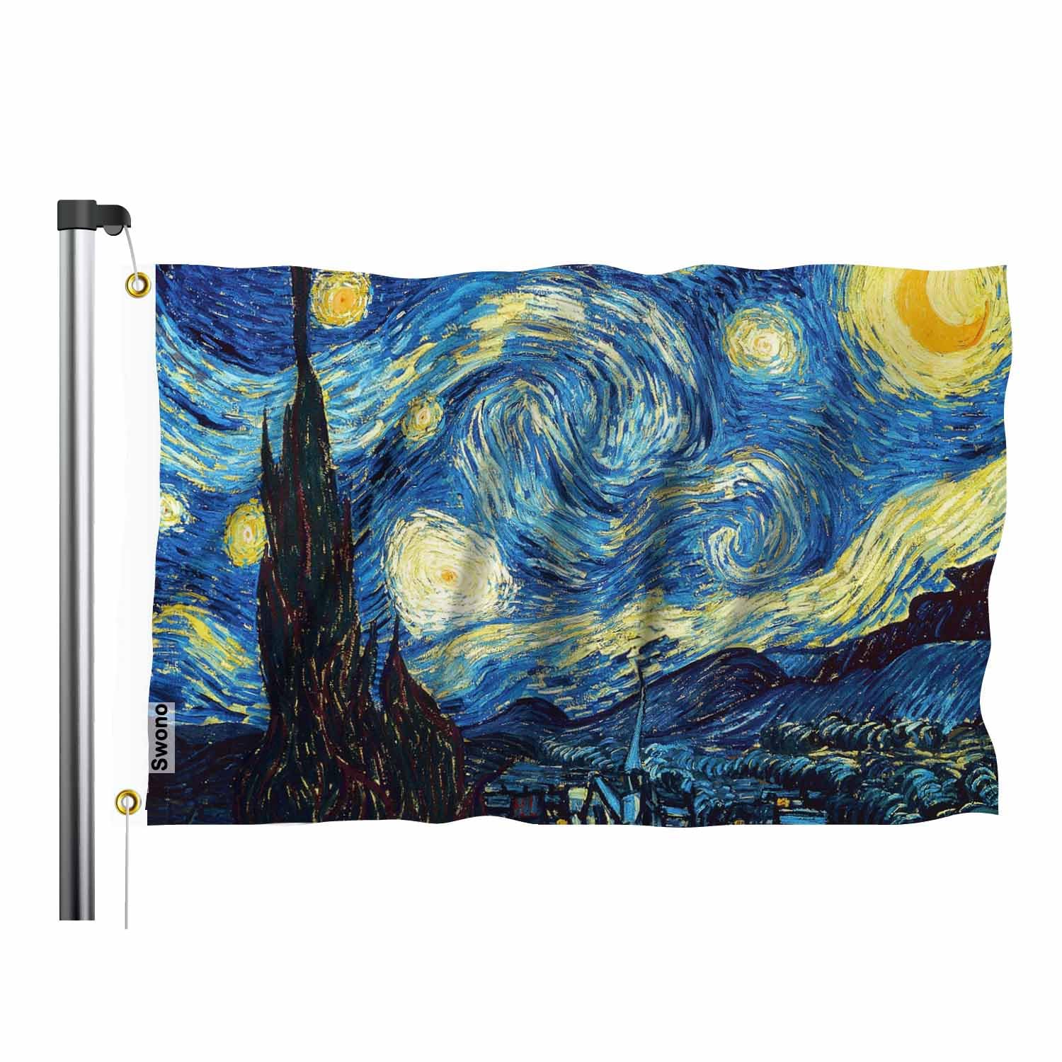 Amazon.com : Swono Starry Night 3x5 Flag Star Cloud Van Gogh Oil