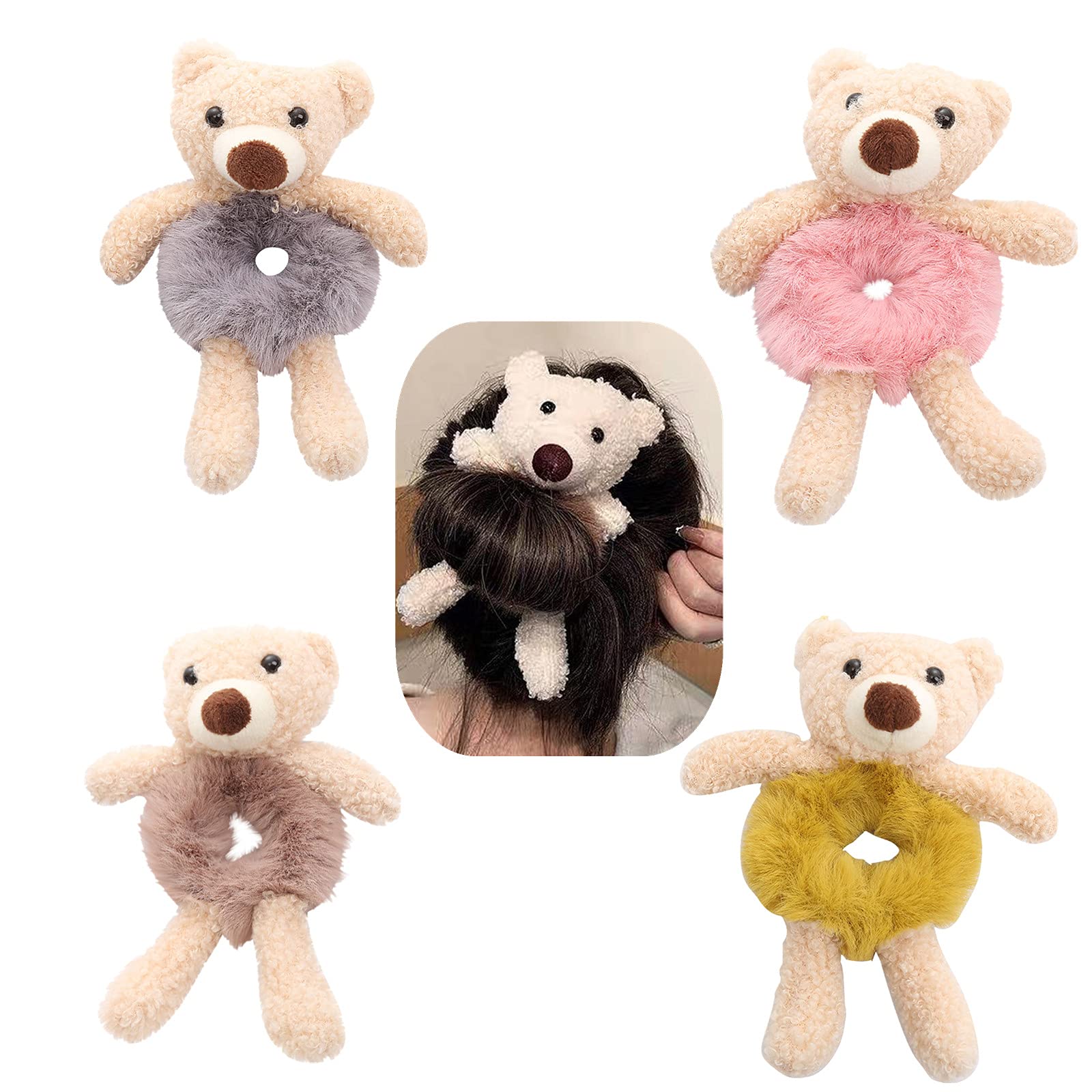 Amazon.com : GZUS 4pc Plush Bear Hair Ties for Women, Cute Ring Head Rubber  Band Tie Ponytail Rope Accessories Elastic Holders, No Damage Thick Hair, Hair Girls (4 PC) : Beauty & Personal