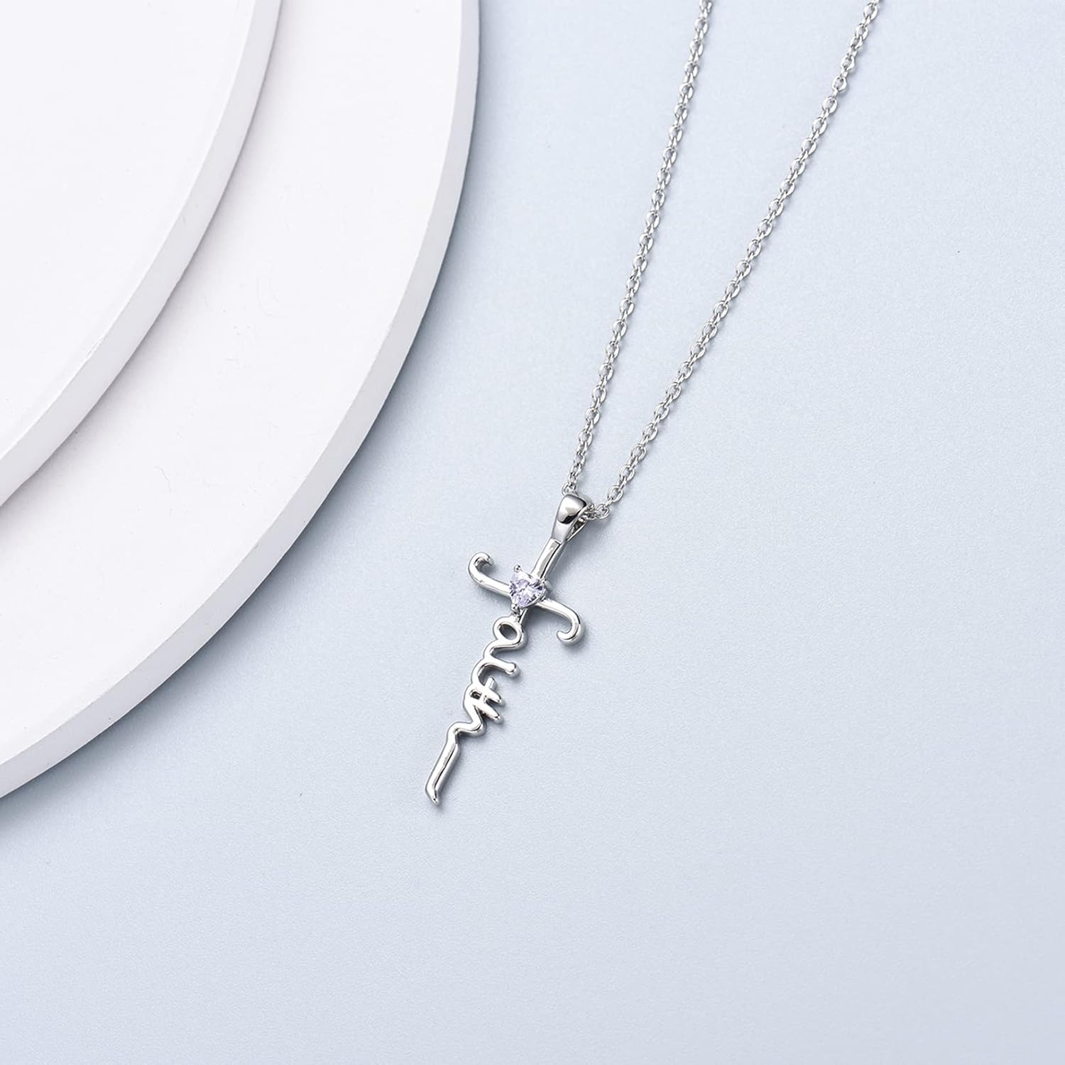 Silver Cross Necklace for Women, Sterling Silver Chain Birthstone Faith Cross Pendant Necklaces Christmas Christian Religious Birthday Gifts for Her, with Gifts Box - Image 4