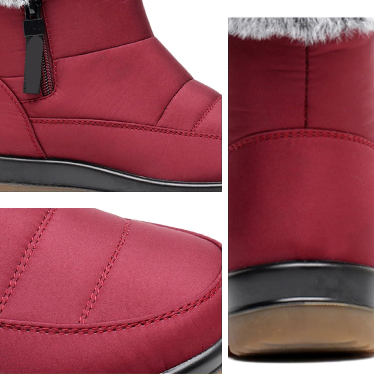 Women's Winter Waterproof Warm Cotton Boots, Womens Fur Lined Slip on Orthopedic Ankle Boots with Side Zipper, Waterproof Anti-slip Outdoor Snow Shoes - Image 5