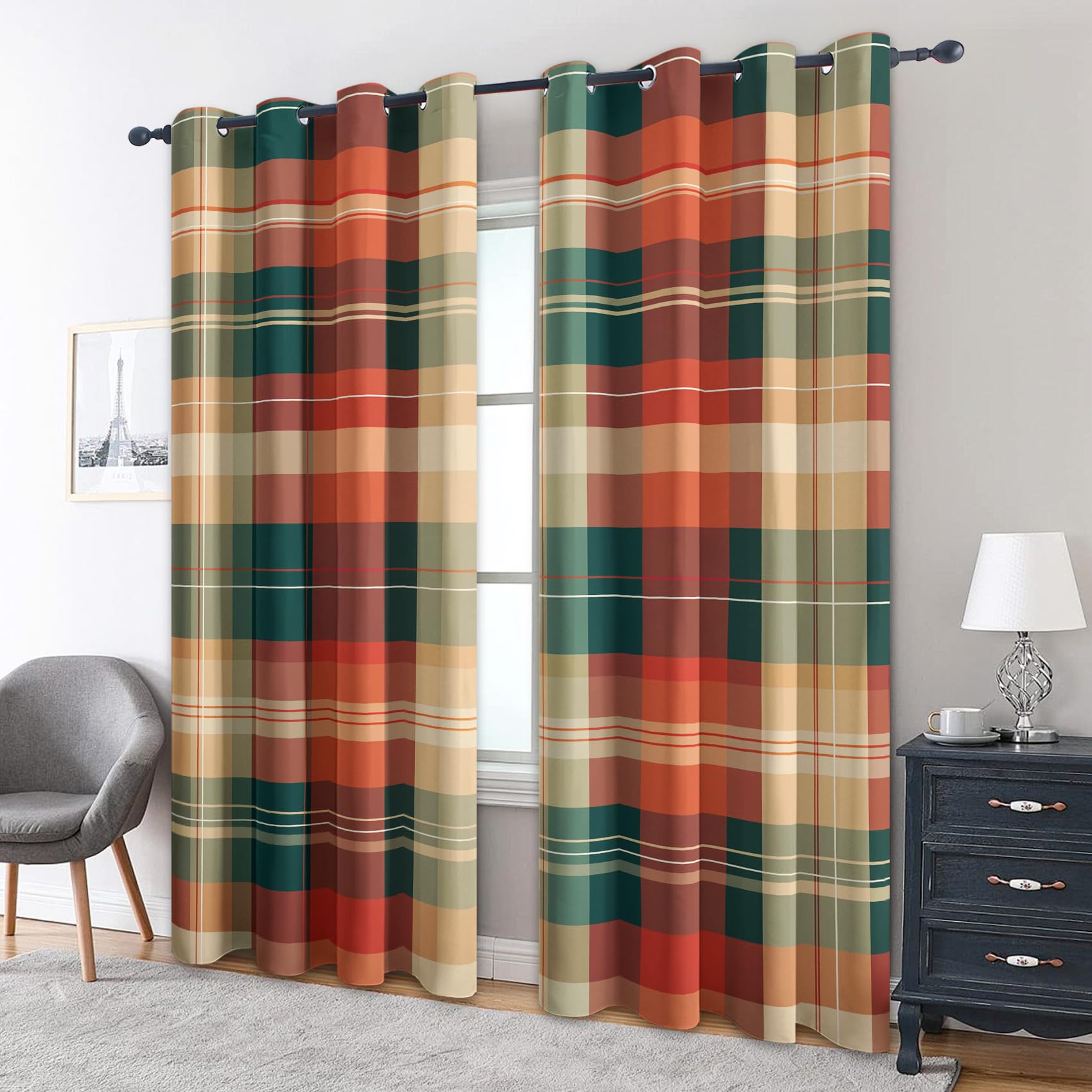 Scottish Tartan Blackout Curtains, 108 Drop, Plaid Vintage Rustic Printed Curtains for Living Room, Bedroom, Eyelet Drapes for Window Home Decor, 90x108 Inch 2 Panels Aah-90