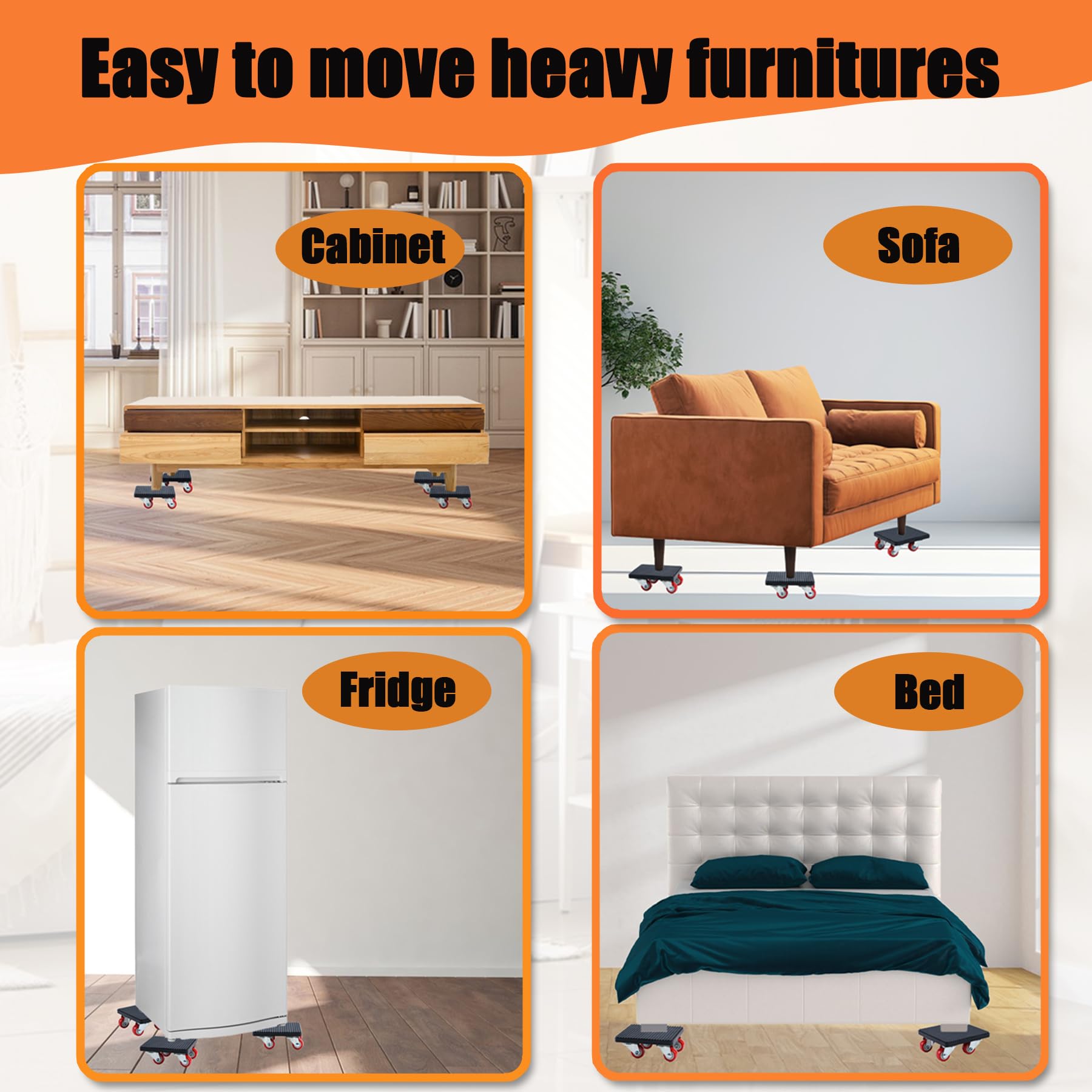 Qingning Elevador de Muebles, Juego de Ruedas de Transporte para Muebles, Transportador de Muebles con Ruedas con Elevador de Carga, Carga hasta 500kg, Ruedas para Mover Muebles y Objetos Pesados