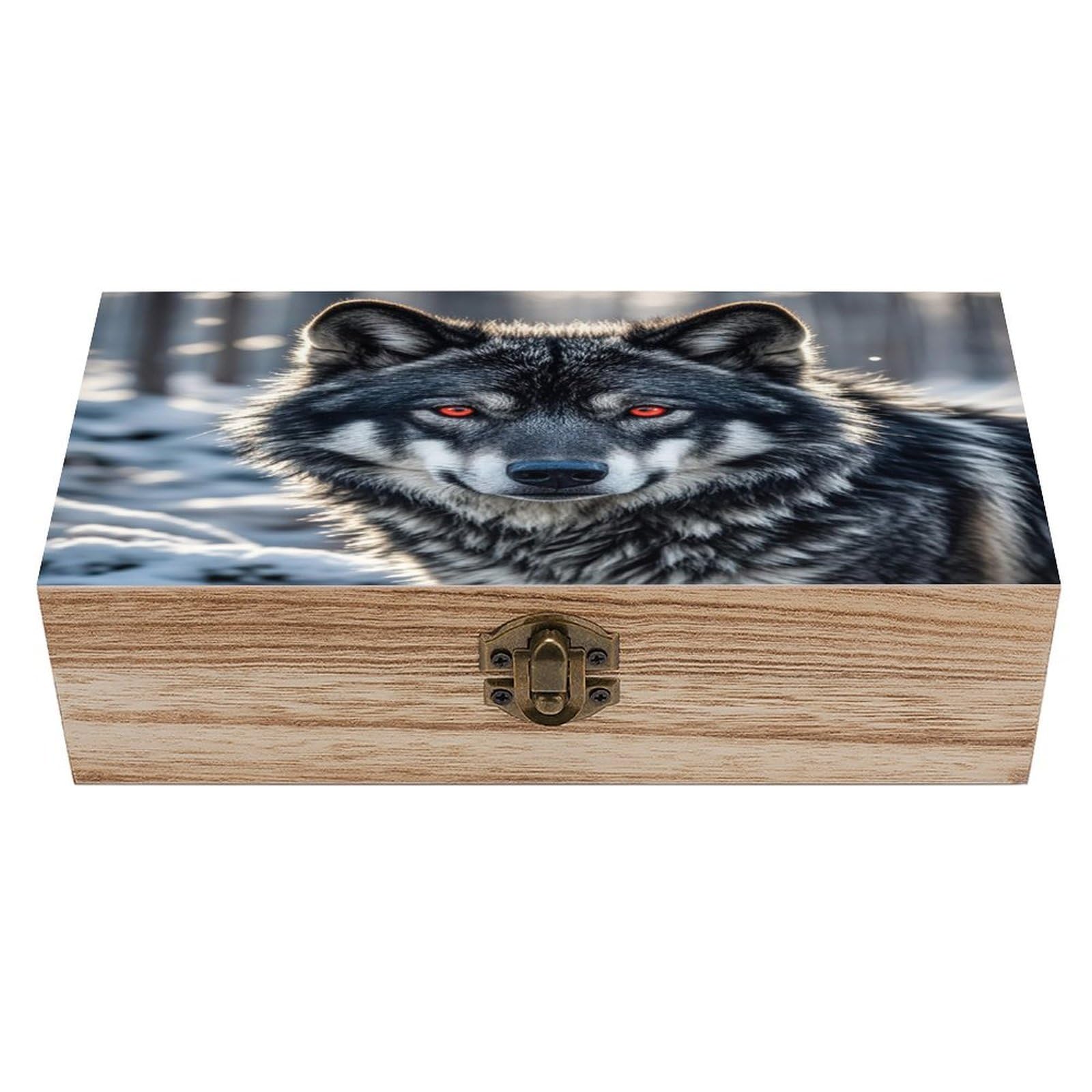 FekiLoot Big Black Wolf with Red Eyes Wooden Storage Box Exquisite Wood Keepsake Box Vintage Wooden Gift Jewelry Case for Crafts And Photo Storage Boxes