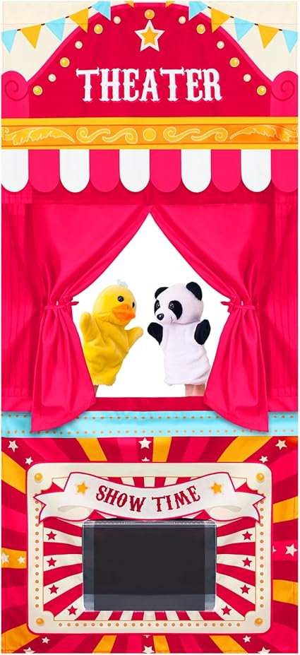 Doorway Puppet Theater with 2 Adjustable Rods Fits in Most Doorways 67 x 31 Inch Foldable Hanging Puppet Show Theater for Christmas Holiday Home(Theater Style)