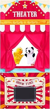 Doorway Puppet Theater with 2 Adjustable Rods Fits in Most Doorways 67 x 31 Inch Foldable Hanging Puppet Show Theater for Christmas Holiday Home(Theater Style)