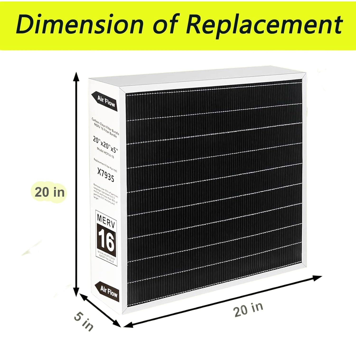 X7935 MERV 16 - Filtro de aire de repuesto para horno MERV 16 de 20 x 20 x 5 pulgadas con filtro Lennox X7935 modelo HCC14-23 y modelos de filtro FC100A101 y FC200E1011