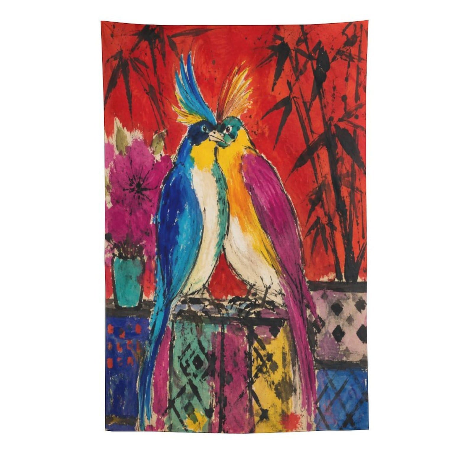 W7C8U2X3 Colorful Parrot Pair Wall Tapestry, Realistic Illustration