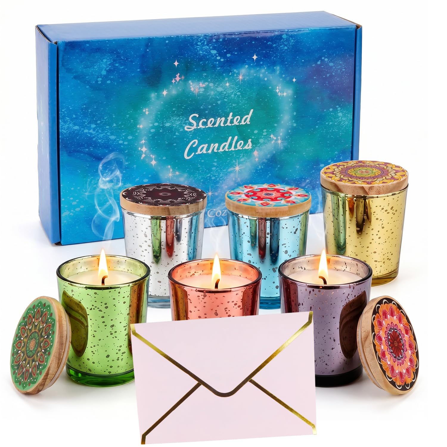 Juego de 6 velas perfumadas en cristal, diseño de cielo estrellado