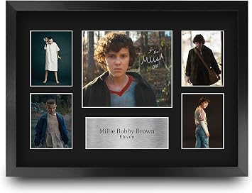 HWC Trading Millie Bobby Brown Stranger Things Eleven 16 x 12 inch A3 Printed Gifts Signed Autograph Presentation Photo Montage Display for TV Show Fans - 16" x 12" Framed