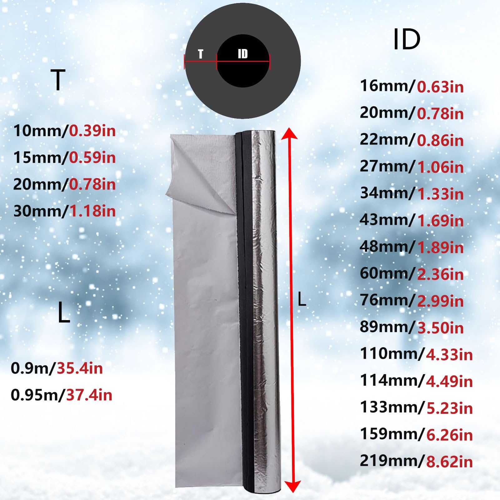 Rohrisolierung Schaumstoff Rohrdämmung Schwarz Rohrisolierung Kautschuk Schaumstoffschlauch für Heizungsrohre und Sanitäranlagen Wasserdicht (ID) 133mm x (T) 30mm x (L) 0.95m