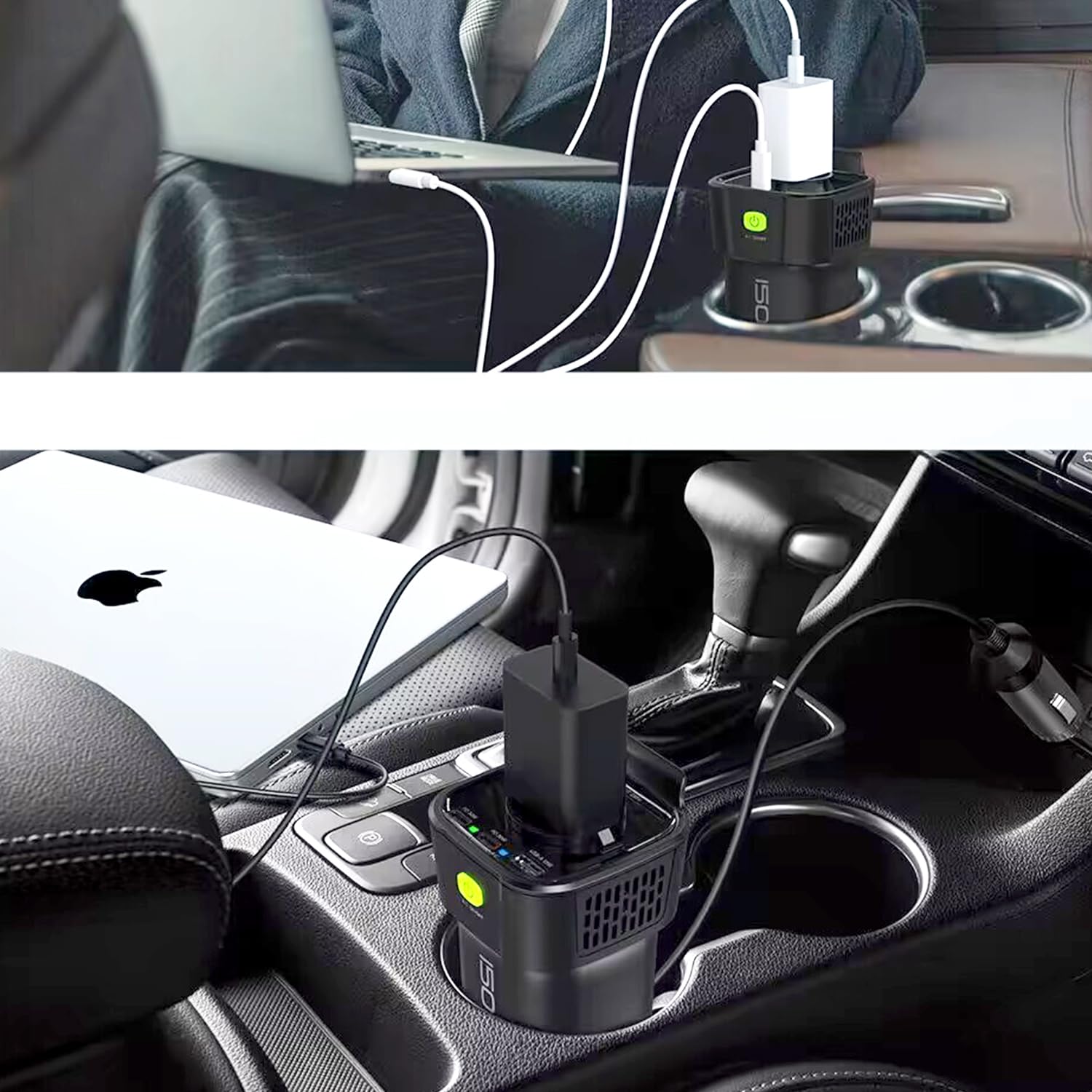 inversor 12v a 220v 150W para Coche,Convertidor con Puertos Doble USB- Adaptador Mechero Coche a Enchufe-Cargue Sus Dispositivos Electrónicos en Autocaravanas,Camper Furgoneta&Coche