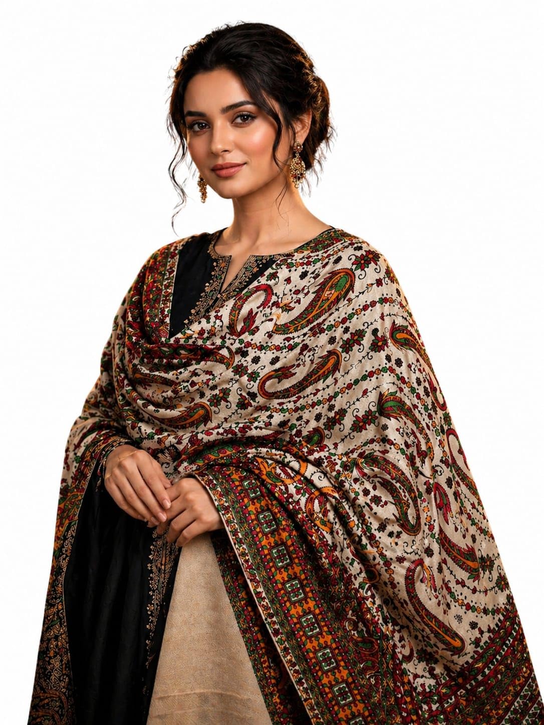 Elegant Brown Patterned Shawl for Women | Soft Lightweight Winter Wrap with Intricate Design & Fringe Edges | Stylish Stole for Casual Wear & Traditional Occasions-image-10