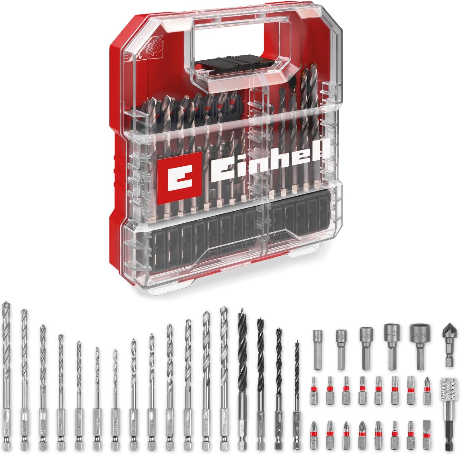 Original Einhell L-CASE 40-piece bit and drill set (25 mm bits, quick-change bit holder, socket spanner, countersink, metal, stone and wood drill bits incl. storage box)