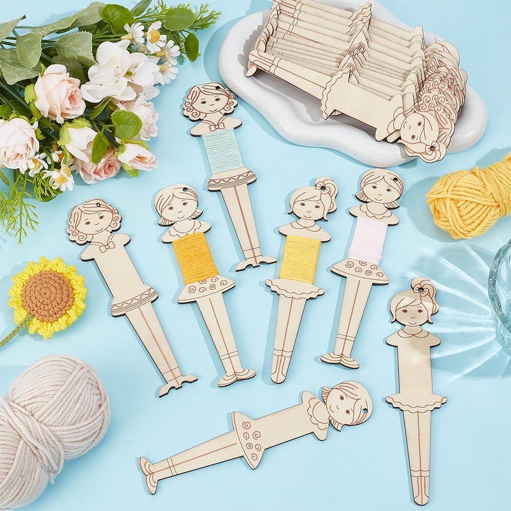 PH PandaHall 3 Style 24pcs Wooden Floss Bobbins Embroidery Bobbins Wood Thread Winding Boards Human Shaped Thread Organizer Cross Stitch Bobbin for Sewing Storage Embroidery Crafting DIY Projects