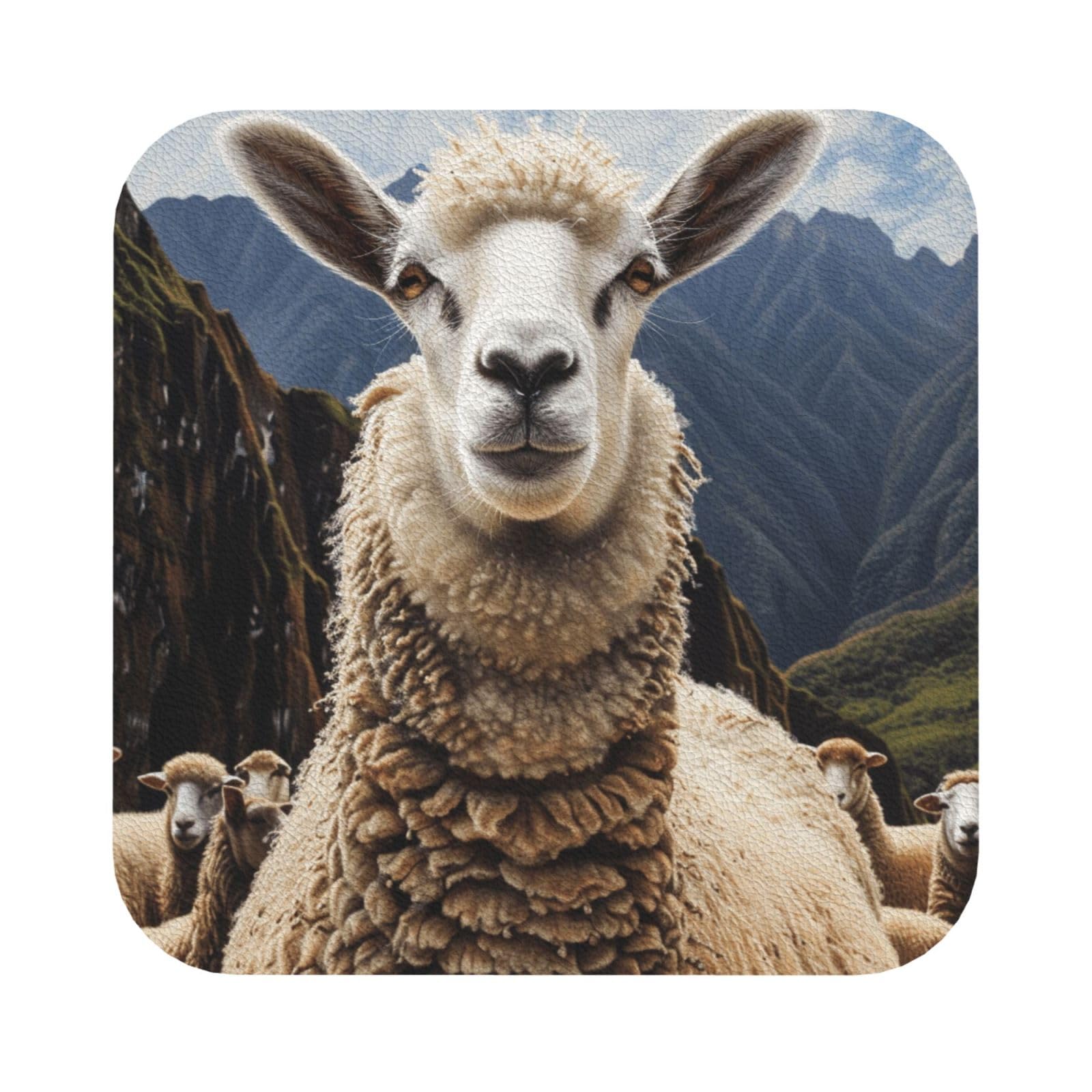 Sheep Print Leather Coaster Set of 6, Square Coasters Table Decorative Coffee Cup Beverage Coasters Wine Beer Bar Coasters for Hot Drinks Table Protection