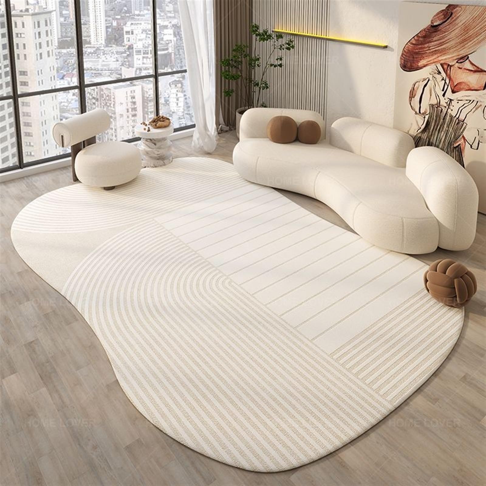 SUABON Irregular Oval Area Rug, Modern Cashmere Imitation Rug, Non Slip Washable Rug, Floor Carpet For Bedrooms Decor, Modern Rugs For Living Room