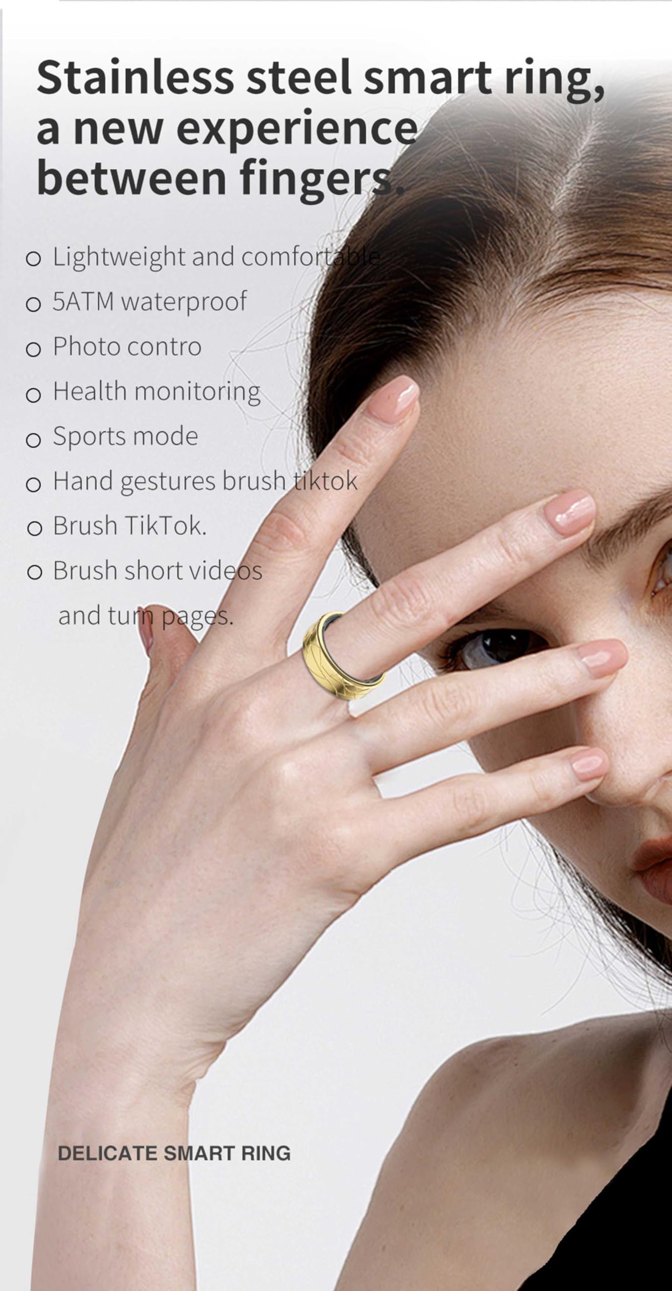 Anello intelligente per il sonno, per donne e uomini, monitoraggio della frequenza cardiaca, 5 ATM, contapassi, calorie, contapassi, per Android iOS, nero #8