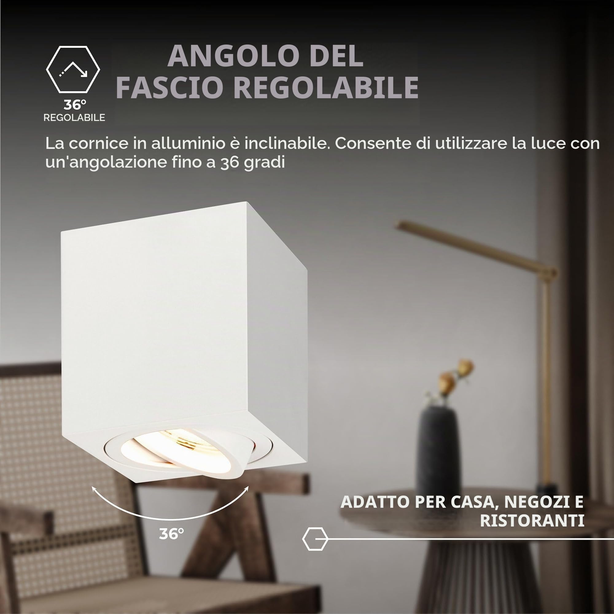 Ledvion 4 pezzi faretto LED da superficie bianco quadrato 3W bianco caldo