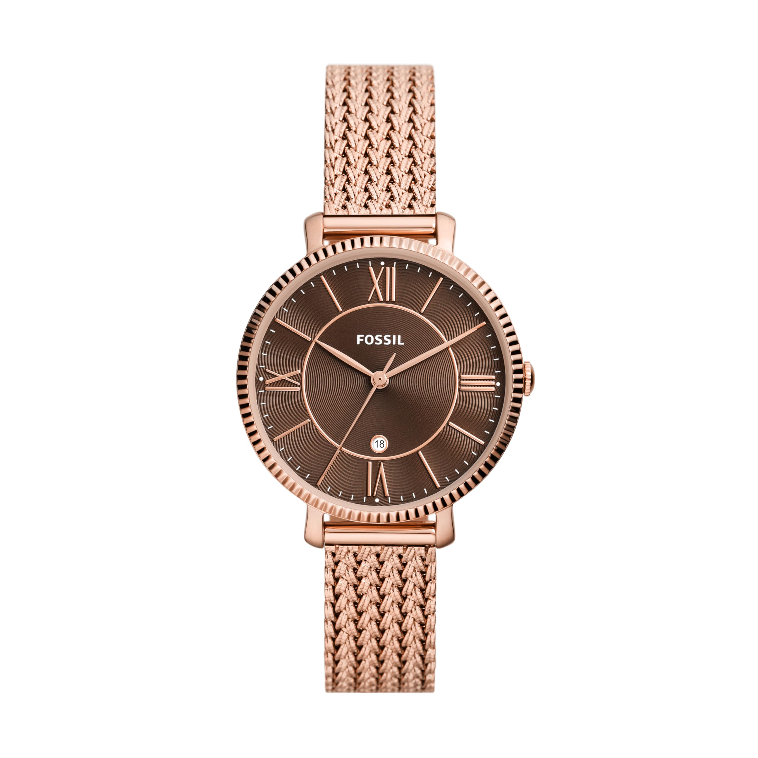 Fossil Women's Jacqueline Quartz Stainless Steel Mesh Three-Hand Watch, Color: Rose Gold Glitz (Model: ES4628)