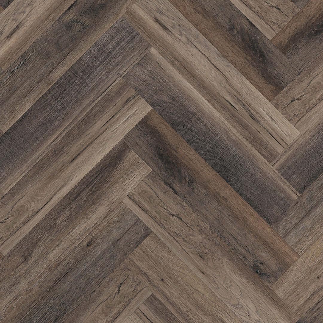 LVT Luxury Vinyl Herringbone Flooring Waterproof Click Fit Wood Effect LVT Floor 2.04m² Pack | Office, Hallway, Kitchen, Dining Room LVT Flooring Pack (Aged Oak) image