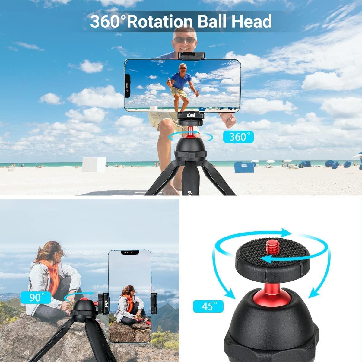 KIWIFOTOS Mini Table Tripod With 360° Ball Head, Mini Tripod Comfort Desktop For Sony ZV-1F ZV1 ZV-1II ZVE10 ZV-E10II RX100 R50V V1 M50 M6 G7XIII Compact & Vlog Cameras Mobile Phone Small