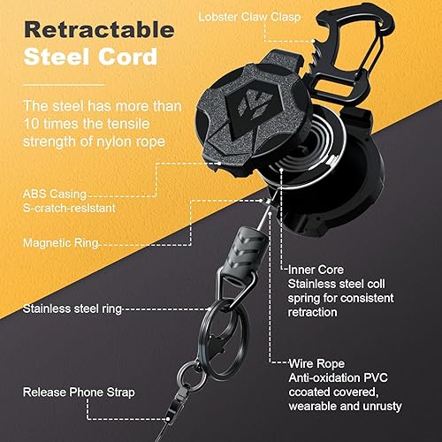 Miniatura 7 de 2 Pack Heavy Duty Retractable Keychain with Magnetic, Tactical ID Badge Holder Reel, Sturdy and Durable Key Chain with 31.5 Steels Retractable Cord,