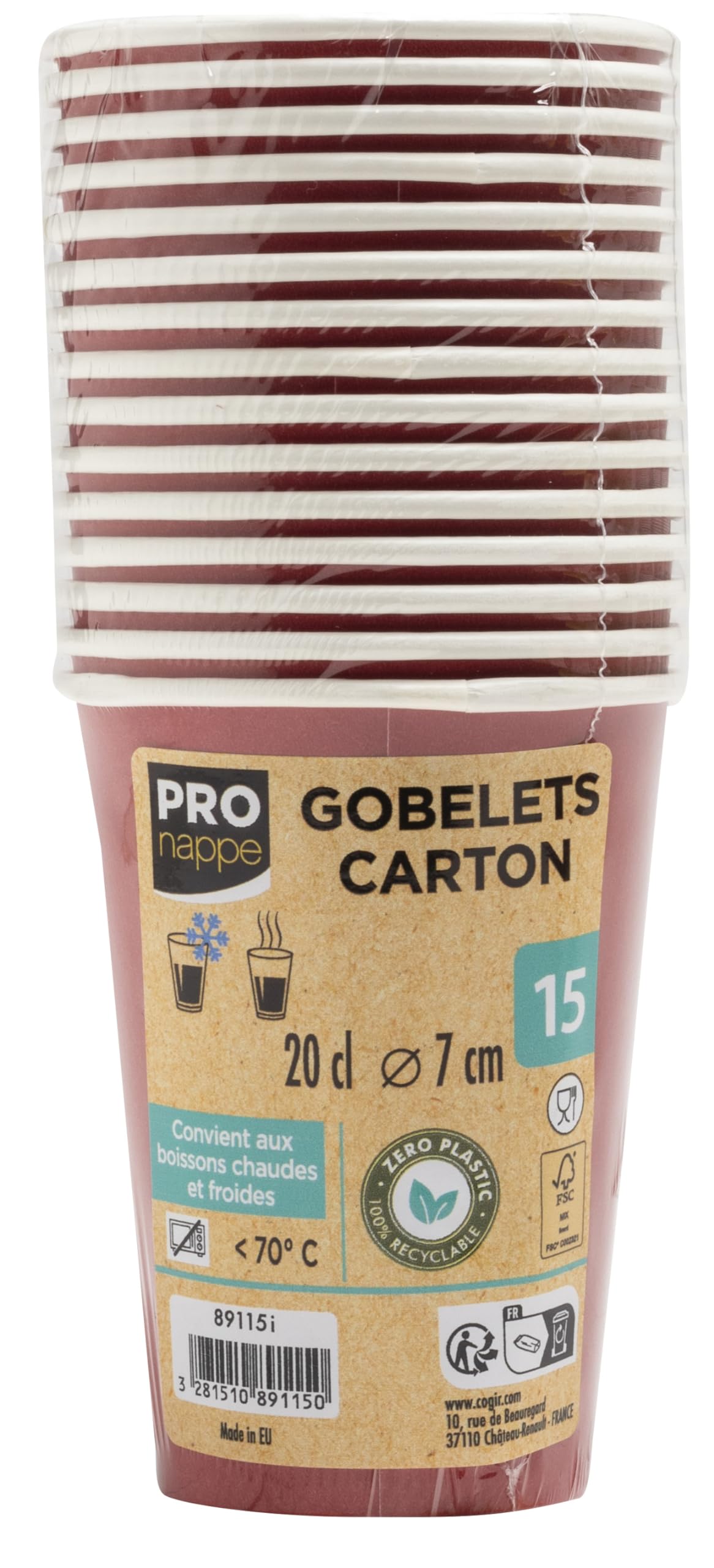 Pro Tovaglia - Rif. 89115i - 15 Bicchieri - 20cl - cartone - rosso