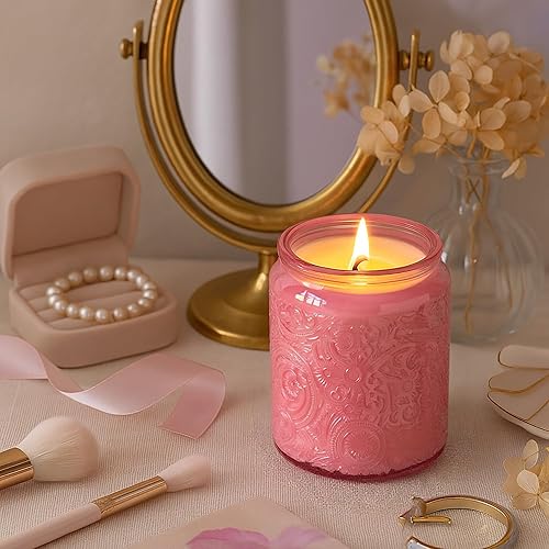 Miniatura 63 de Art Secret Paquete de 9 tarros de vela de vidrio en relieve de 8 onzas con tapas y etiquetas, diseño de estrellas de sol y luna (gris)