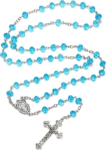 Collar de cuentas de cristal de rosario católico con medalla milagrosa Crucifijo Crucifijo Rosario de comunión