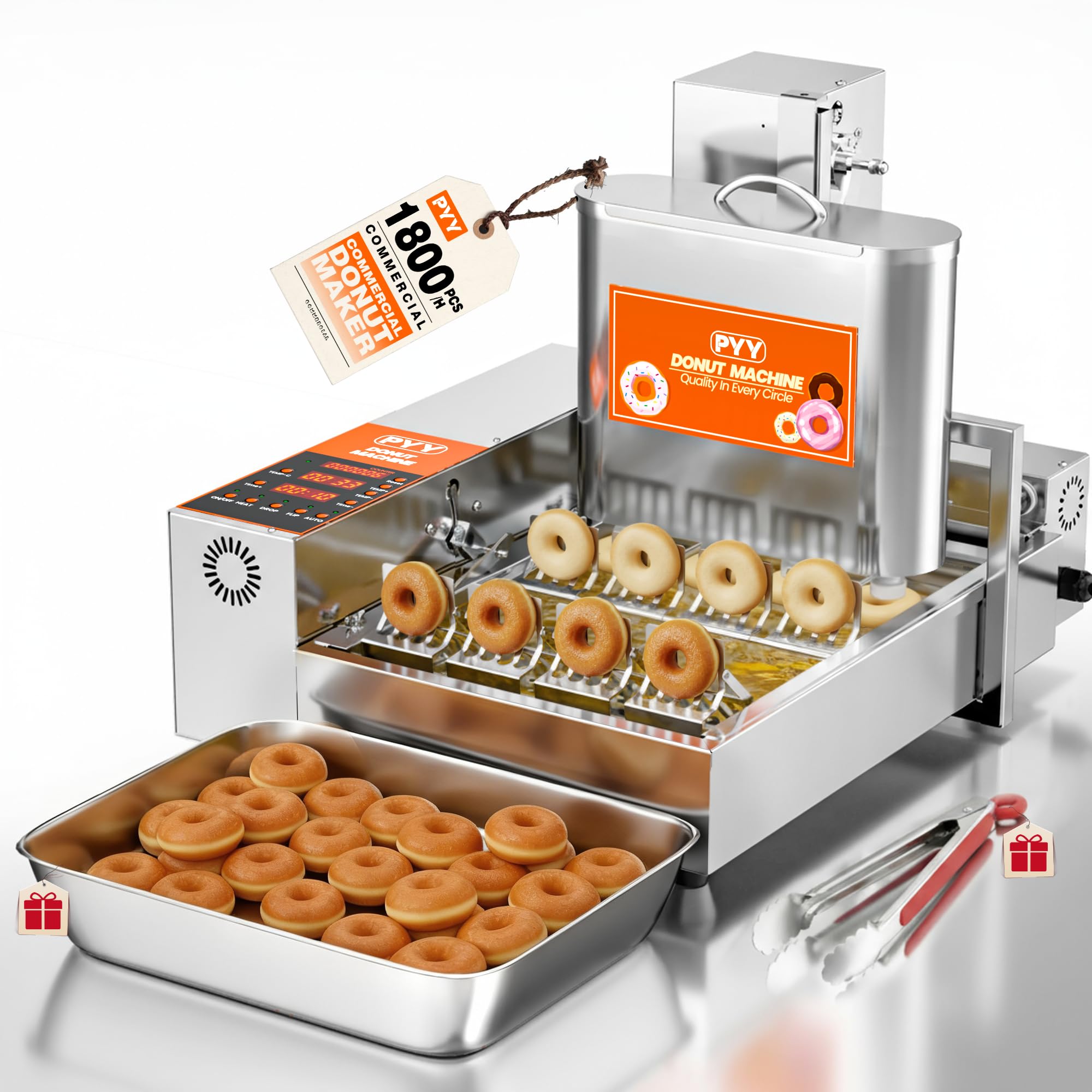 Photo 1 of [heavily used, non-functional] PYY Commercial Mini Donut Machine - 4 Row Fully Automatic Commercial Donut Maker Machine, 1800 Pcs/Hr, Upgraded Anti-Stick Donut Fryer Machine, Makes Mini DIA 1.18"-1.97" Donut, 5.5L Hopper, 1800W