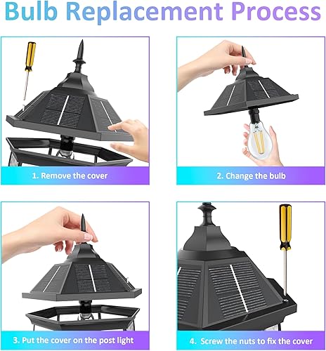 Miniatura 7 de Luces solares para poste de lámpara al aire libre impermeables con base de montaje en muelle, luces solares exteriores de aluminio grandes de 20