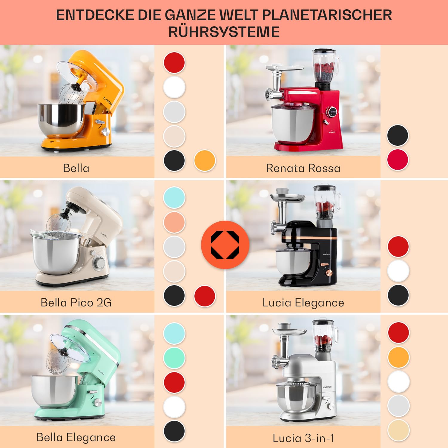 Klarstein Küchenmaschine, Knetmaschine mit 5L Schüssel, 2000W Profi Gerät mit Knethaken und Schneebesen, Universal Küchenmaschine mit 6 Stufen zum Rühren, Kneten und Aufschlagen