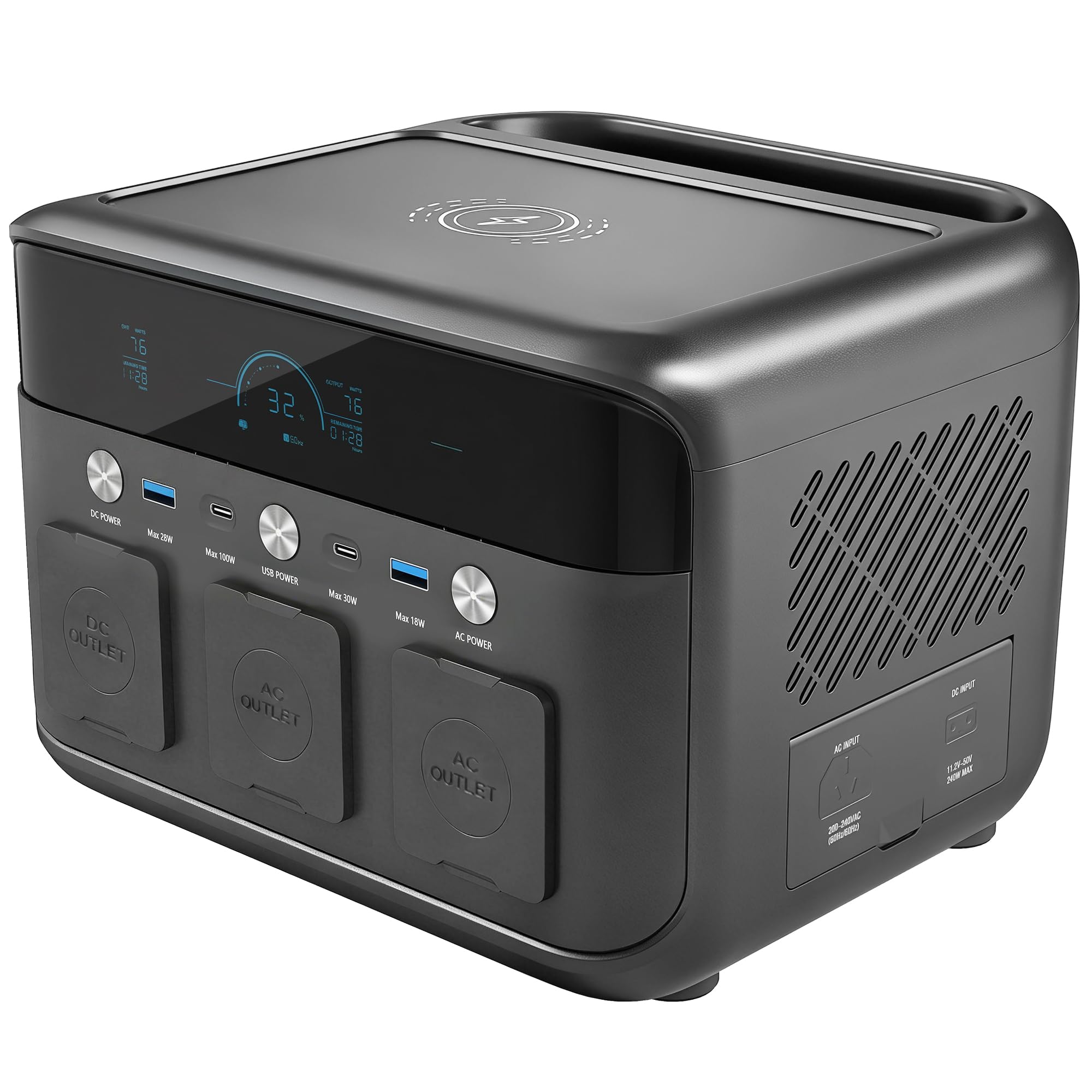 HOMCOM Portable Power Station with 481.6Wh LiFePO4 Battery, 1.5H Fast Charge, Camping Power Pack with 600W AC/USB-A & USB-C Output, Pure Sine Wave Solar Generator for Home Backup, Off-Grid, Emergency