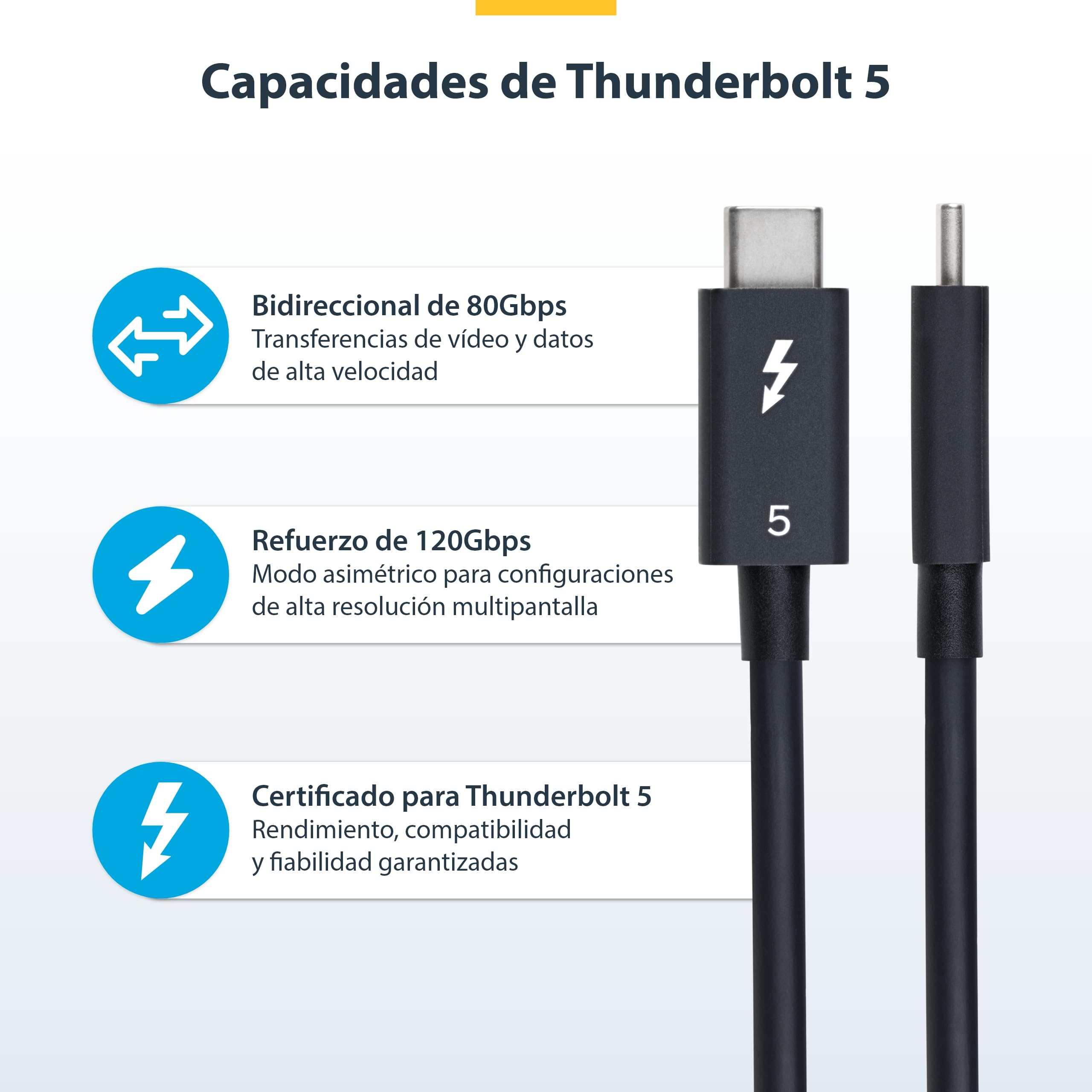 StarTech.com Cable Thunderbolt 5 de 3m - 80Gbps hasta 120Gbps - PD 240W - 8K 60Hz - Certificado - Compatible TB4/USB4