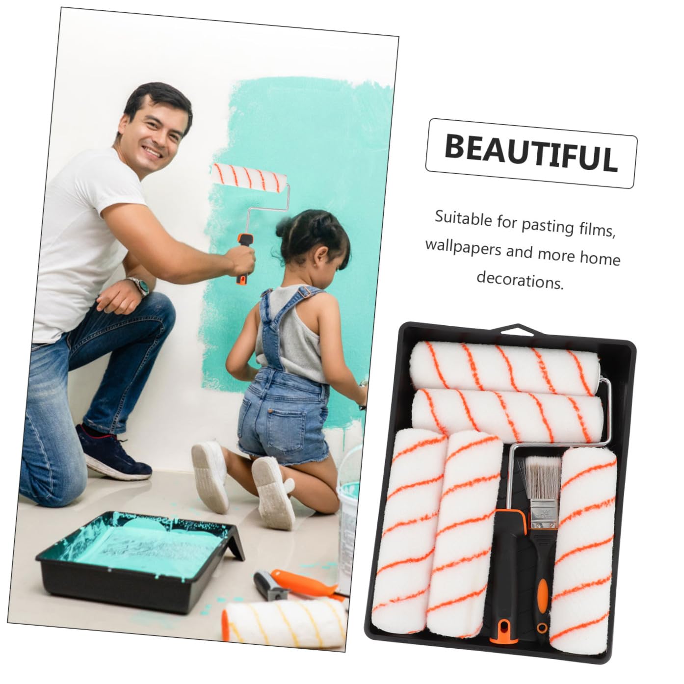 Set di 8 rulli da pittura con pennelli e accessori per aree ampie e strette - t per pittura murale e progetti fai da te
