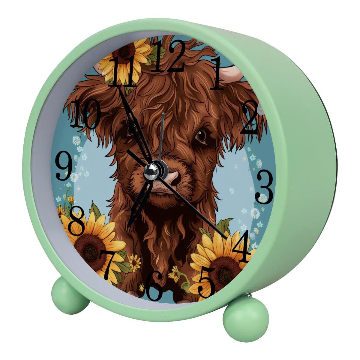 Luoweisi Alarm Clock Cow Sunflowers, Silent Non-Ticking with Night Light