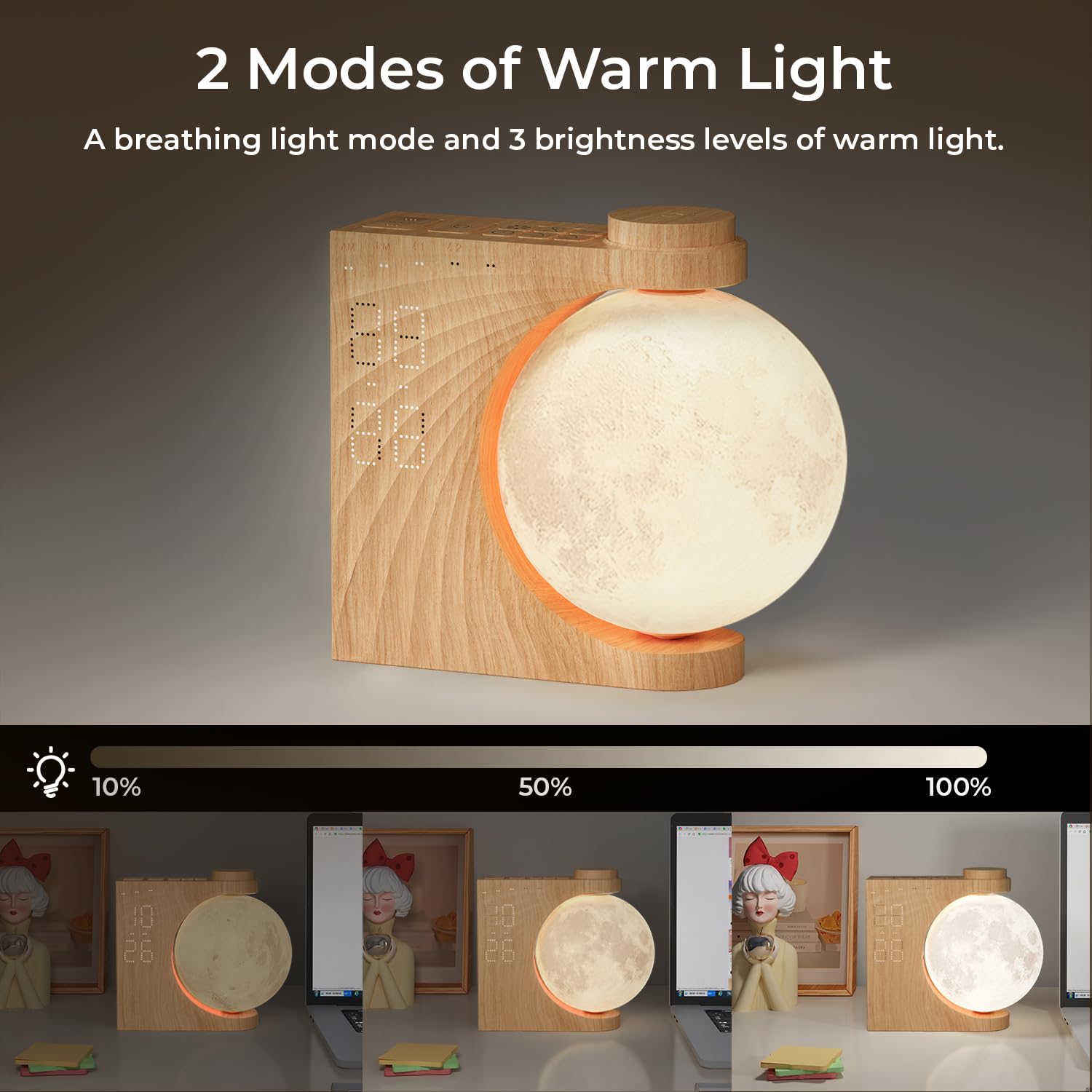 Tageslichtwecker mit 2 Wecker,Lichtwecker,Sonnenaufgang Wecker,Schlafzimmer,Wohnzimmer, Doppelalarme,Schlummerfunktion,Aufwachlicht,10 Naturgeräusche,8 Farben（Nicht aus Holz）