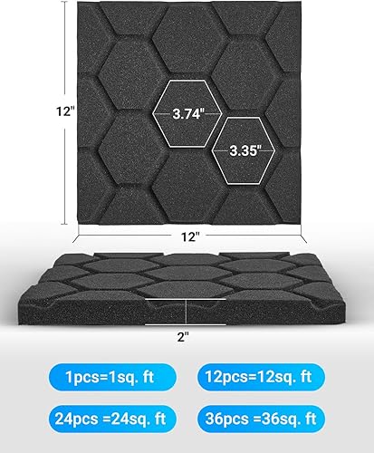 Miniatura 2 de Kuchoow Paneles acústicos, espuma absorbente de sonido, paneles de pared de estudio insonorizados de alta densidad, paneles de espuma insonorizados,
