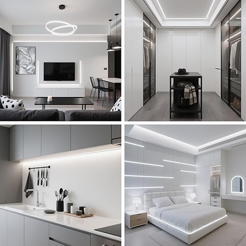 Miniatura 7 de Tira de luces LED de 6500 K de color blanco frío, 16.4 pies regulable y cortable, 600 LED de alto brillo, luz de fondo adhesiva fuerte para