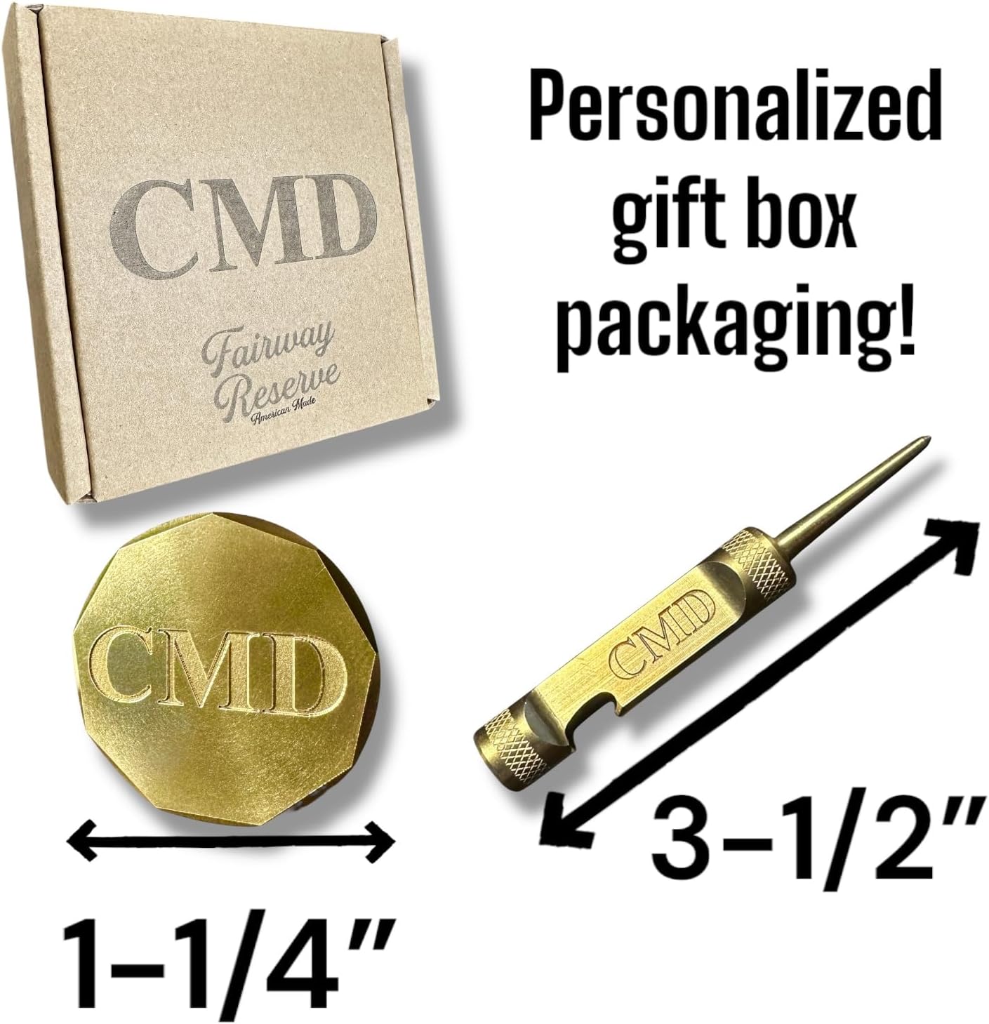 Personalized Golf Ball Marker & Golf Divot Tool - Solid Brass, 100% USA-Made Custom Golf Accessories for Men and Perfect Gifts for Golfers
