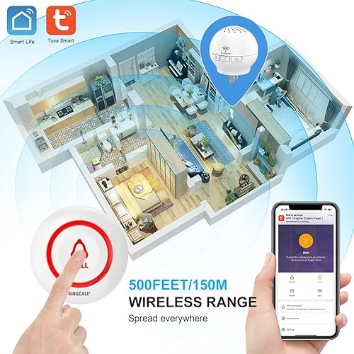 Miniatura 7 de SINGCALL Tuya Caregiver Pager Smart Wireless Call System WiFi SOS Emergencia Hogar Cuidado Enfermera Zumbador Llame Bell System para ancianos
