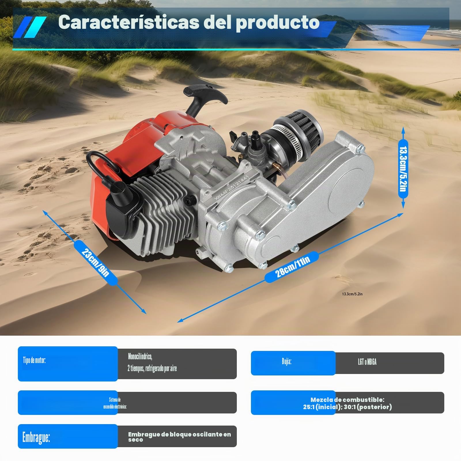 MINRS Motor de 49 CC de 2 tiempos, mini motor, motor de cilindro único, refrigeración por aire, arranque manual mejorado, caja de cambios CVT 1,9 kW 3 CV para mini dirt bike, beach bike, ATV