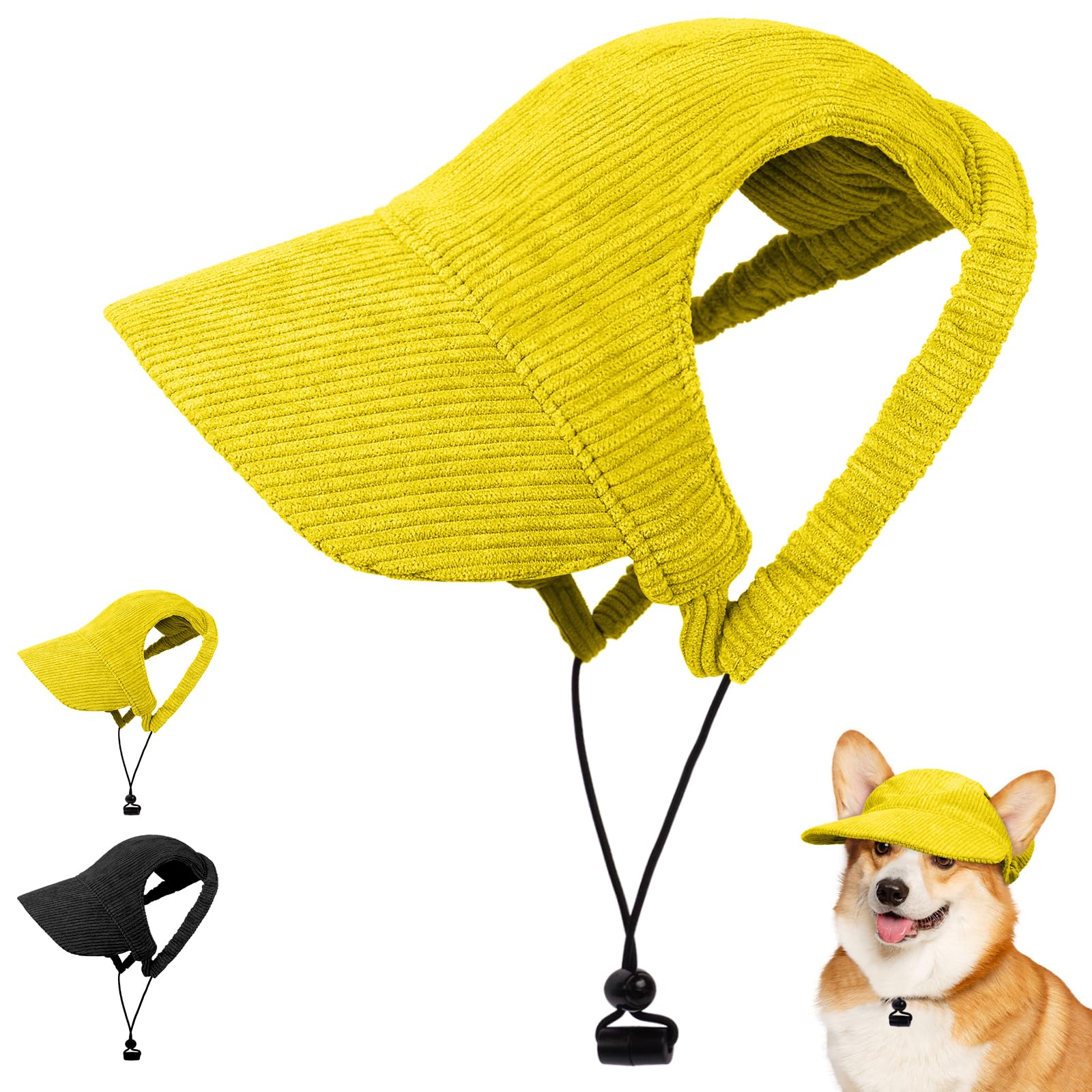 OFFCUP Hunde Baseballmütze Mütze Verstellbar Hunde-Sonnenhut mit Ohrlöchern Outdoor Hundecap Sommer Reise Hut Sonnenhüte Sonnenschutz Sport Sommer-Haustier-Visier für Welpen Katzen (Gelb, XL)
