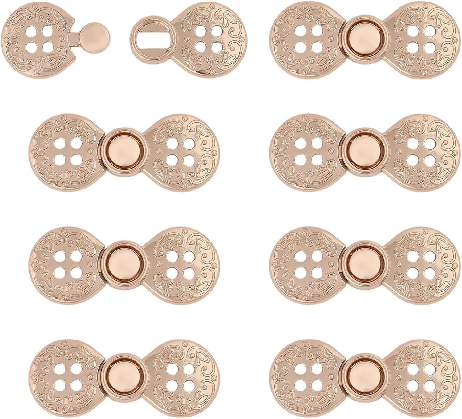 CONCHLERY 24 Pcs Metal Frogs Button Sew On Closures Clasp Clip Hook and Eye Alloy Snap Lock Clasps for Jacket Wrap Shawl Accessories DIY Clothes Accessories, Light Gold