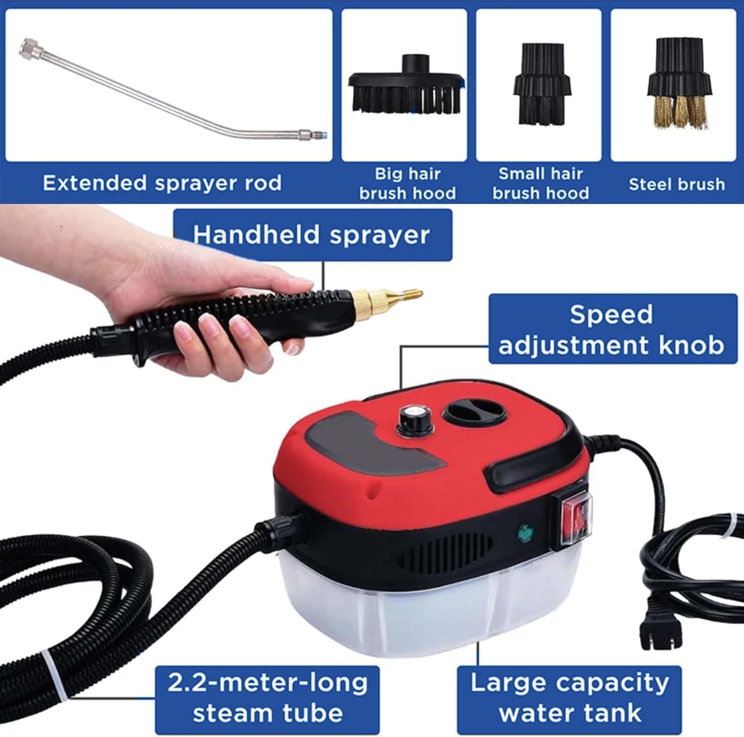 Limpiador A Vapor De Mano 2500W Alta Temperatura, Aparato Portátil Para Cocina Azulejos Juntas Coche Baño Y Suelo (B)