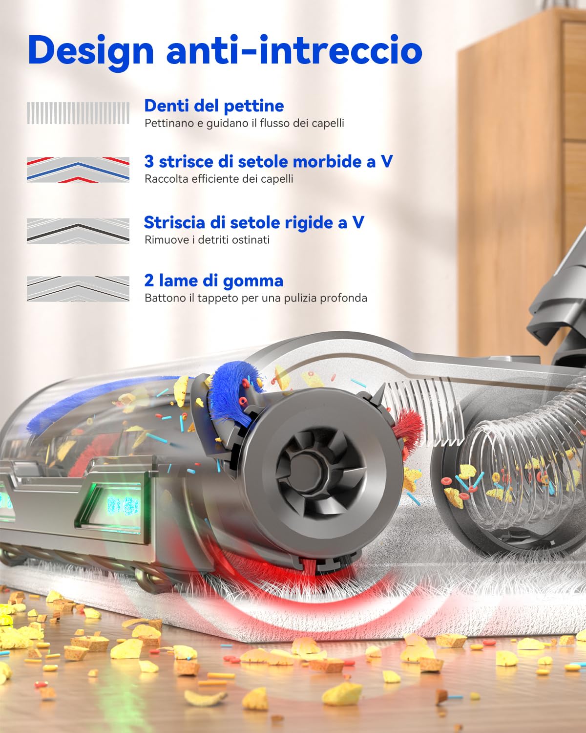H9 Aspirapolvere Senza Fili 58Kpa 650W, 80Min Scopa Elettrica Potente Autoportante con Display Touch, Spazzola Anti-Groviglio & LED Verde Vacuum Cleaner per Tappeti Pavimenti Duri