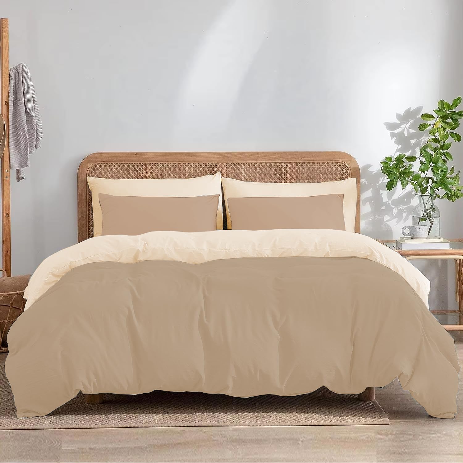 Ev Dekor Mink / Cream Superking Duvet Cover– Reversible Microfiber Pillowcase Mink/Cream