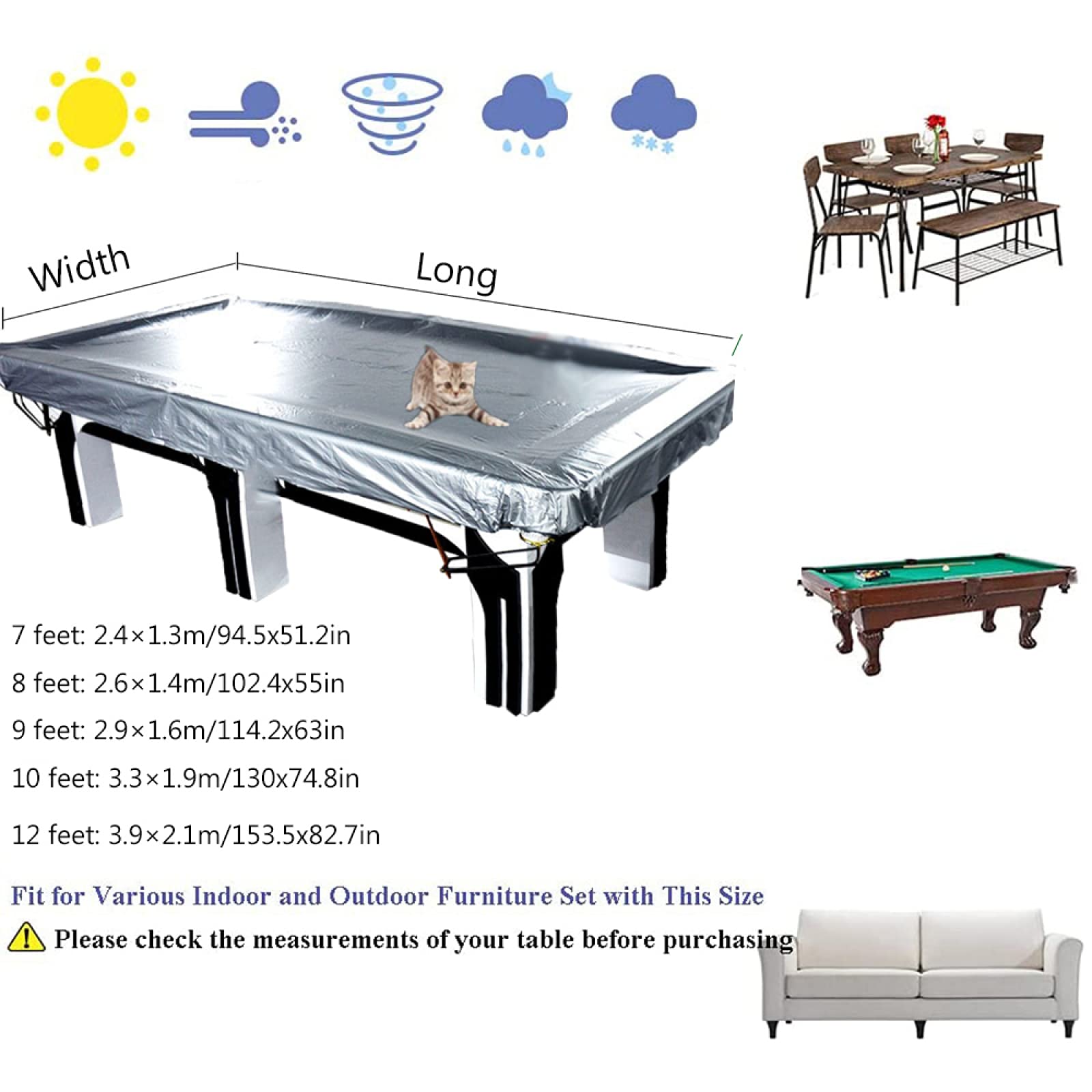 Funda Protectora Para Mesa De Billar 7/8/9 Pies – Impermeable Y Resistente Al Viento – Tela Oxford 210D Con Cordón – Protección UV Interior/Exterior